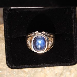 Mens Star Sapphire With Diamond  14k White ring